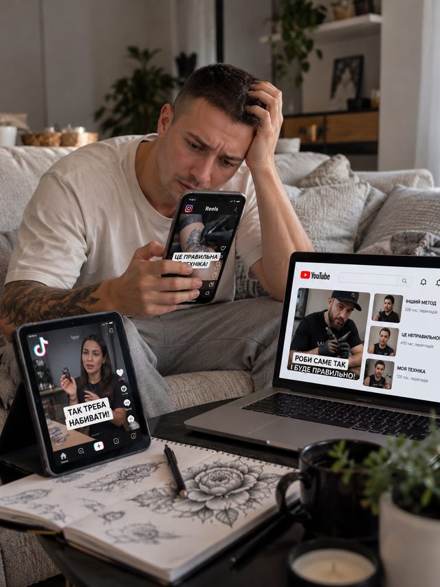 Чоловік дивиться відео про тату на YouTube